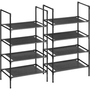 Schoenenrek met 4 niveaus, metalen frame, planken van niet-geweven stof voor hal, slaapkamer, woonkamer