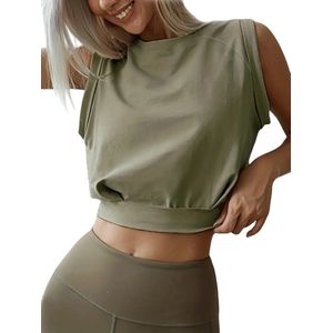 REBEL Crop Tanktop - Modieuze Sport & Casual Top - Stijlvol - Loszittend - Crop Top - Sporttop - Legergroen - Groen - Maat L