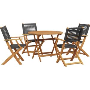 vidaXL - 5-delige - Tuinset - poly - rattan - en - massief - hout - zwart