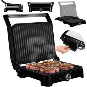 Zeegma Grill Chef Base – Elektrische Contactgrill – 2000W – Openklapbaar als Tafelgrill – Instelbare Temperatuur – Antiaanbaklaag – LED Indicatoren – Vetopvangbak – Verstelbare Grillplaten – Hittebestendige Handgreep – Compact en Ruimtebesparend