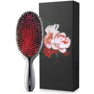 Professionele Borstel vanNatuurlijke Varkensharen voor Alle Haartypes | Vermindert Haarbreuk | Geschikt voor Golvend en Steil Haar