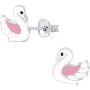 zilveren zwaan kinderoorbellen | swan oorknopjes Meisje Zilver | Zilverana | Sterling 925 Silver