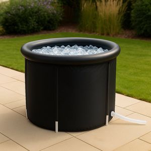 Fameilleur ijsbad- Opblaasbaar IJs bad 250L – Ø 80 x 75 cm – Ice bath voor Thuis – Koudwaterbad voor Spierherstel, Cryotherapie & Ademhalingstraining – Incl. Afdekhoes – Herstel na Sport -Compact & Draagbaar Dompelbad-Buiten & Binnen- zit bad- zitbad