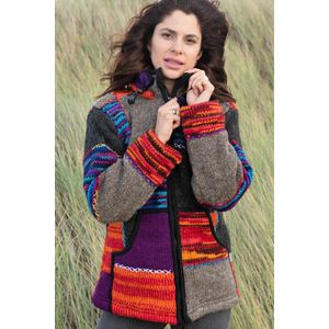 Pure Wool damesvest WJK-1307 mixed patch colours  S