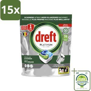 15 x Dreft - Vaatwastabletten - Platinum All-in-One Origineel - Compact formaat - 39 Tabletten - Grootverpakking - Vaatwastabletten - Vaatwasser Schoonmaken - Hardnekkig Vuil - Vaatwasser Filter - Vaatwasser Hygiënisch