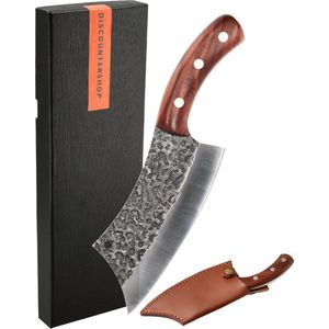 Hakmes Japans Roestvrij Staal - Slagersmes en Keukenbijl 25 cm - Vleeshakmes voor Botten - Heavy Duty Koksmes 490g - Met Lederen Hoes - Topkwaliteit Vleesmes