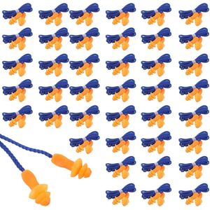 Allecto plus - 40 paar herbruikbare siliconen oordopjes om te slapen en voor werk, zwemmen en reizen - met handige band - blauw en oranje - comfortabele slaap oordopjes