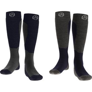 Heat Essentials - Ski Sokken 35 38 - Blauw - 2 Paar - Unisex - Extra Ondersteuning en Demping - Warme Sokken met Wol - Skisokken Heren - Skisokken Dames - Wintersport Sokken - Huissokken - Compressie sokken