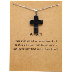 Bixorp Luck Zilveren Dames Ketting met Zwart Kruis - ""Wish"" - 45/50cm - Cadeau voor Vrouw - Zilverkleurig