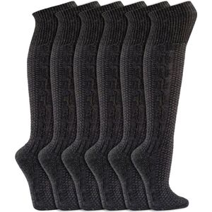 Gebreide kniekousen | Krimpt niet | Kleur: Antraciet | Maat: Diverse maten | 6 paar