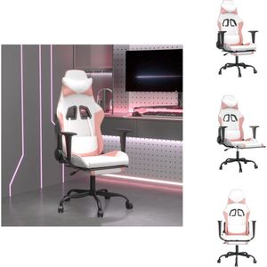 vidaXL Gamestoel - Roze/Wit - Massagefunctie - Verstelbare rugleuning - Duurzaam kunstleer - Stabiel frame - Bureaustoel