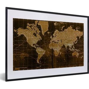 Fotolijst incl. Poster - Klassieke wereldkaart in het bruin - 60x40 cm - Posterlijst