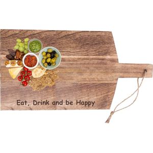 Borrelplank - Eat, Drink and be Happy - 42x21 cm - Tapasplank - Serveerplank - Borrelplank Hout - Gepersonaliseerd Cadeau