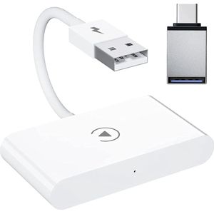 Draadloze Carplay dongle voor auto's - bluetooth adapter met automatische verbinding en spraakbediening - USB en USB-C aansluiting - iOS 10-16. Carplay Dongle