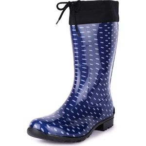 Ladeheid Dames Regenlaarzen - Rubberen Laarzen met manchet Waterdichte - PVC - LA-LMG-879-Aspen - Donkerblauw/Stippen - 37