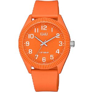 Q&Q V12A-007VY - Horloge - Sport - Analoog - Unisex - Plastic band - Rond - Kunststof - Cijfers - Oranje - Wit - 10 ATM