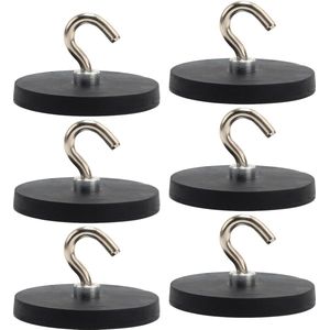 43 mm magneethaken zwart - set van 6 stuks - extra sterke magneten met haken - stansvrij rubber - 10 kg magneethouder - voor ijzeren deuren, koelkasten, keukens, kledingrekken .