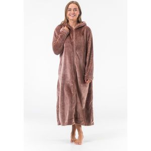 Extra Lange Dames Rits Badjas met Capuchon en Zijzakken - Superzacht Fleece - Sand Beige - Maat XXL - 8206