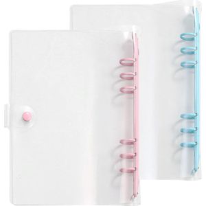 2 stuks transparante A5 waterdichte pvc-map | 6-ringen navulbaar notitieboek | drukknoopsluiting | roze en blauw | 237 x 17 cm