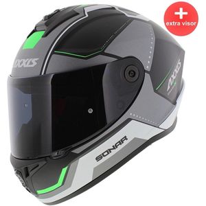 Axxis Draken S helm Sonar mat zwart grijs groen S + Extra donker vizier