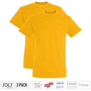 2 Pack Sol's Heren T-Shirt 100% biologisch katoen Ronde hals Geel Maat M