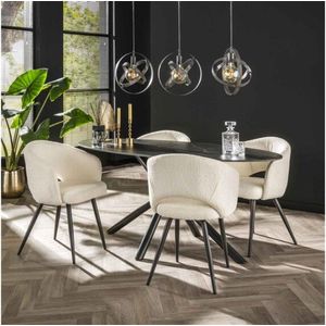 Meubelplaats Eettafel Sofia Ovaal keramiek 180x90 cm - zwart marmerlook - metalen spinpoot