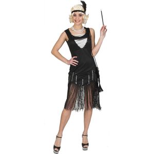 Funny Fashion - Jaren 20 Danseressen Kostuum - Feest In Crisistijd Charleston Dans - Vrouw - Zwart - Maat 32-34 - Carnavalskleding - Verkleedkleding
