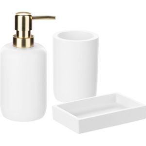 Navaris 3-delige badkamerset in wit - Set van zeepdispenser, tandenborstelbeker en zeepbakje - Badkameraccessoires