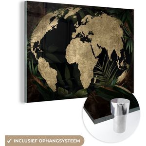 MuchoWow® Glasschilderij 150x100 cm - Schilderij acrylglas - Wereldkaart - Planten - Vintage - Foto op glas - Schilderijen