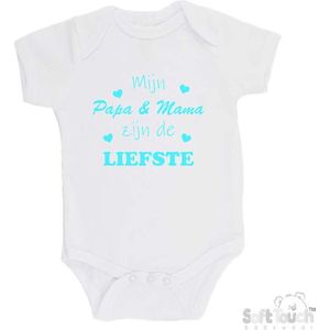 100% katoenen Romper ""Mijn Papa & Mama zijn de liefste"" Unisex Katoen Wit/aquablauw Maat 62/68