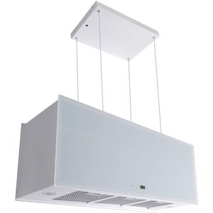 GURARI eilandluik GCH I 333 90 WH PRIME+Slang, Afzuigkap 90cm, plafondluik, 1000m³/h, glas wit