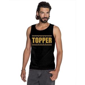 Toppers Zwart Topper mouwloos shirt/ tanktop in gouden glitter letters heren - Toppers dresscode kleding S