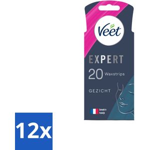 Veet Expert - Ontharingsstrips - Gezicht - Gevoelige Huid - 20 strips - Voordeelverpakking - 12 stuks