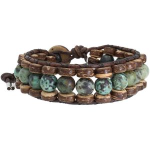 Bela Donaco Armband Bohemian green B8 – Groen – Afrikaanse Turquoise – Kokos – leer