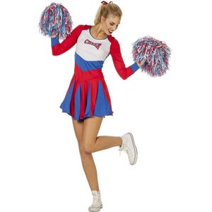 Wilbers & Wilbers - Cheerleader Kostuum - Cheerleader Go Go Go - Vrouw - Blauw, Rood - Maat 46 - Carnavalskleding - Verkleedkleding