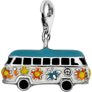 Quiges – Charm – Hanger - 3D Hippie Bus - Verzilverd - karabijnslot - geschikt - voor - Zinzi, Thomas – Sabo - Ti Sento - Bedelarmband - QHC215