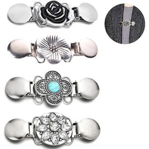 4 Stuks - Broche clip - Vestklem - Vestsluiting - Vestclip dames - Vestsluiting Dames - Vestspeld - Vestclip - Clip Met Haakje - Broche - Ketting - Blouse - Gebreide Jas - Jurken - Jas - Antislip Vaste Gesp - 4 Stijlen
