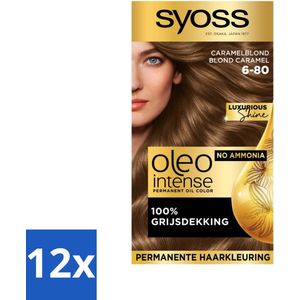 SYOSS - Oleo Intense 6-80 - Haarverf - Permanente Haarkleuring - Caramelblond - Langdurige Kleur - Voordeelverpakking - 12 stuks