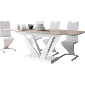 Uitschuifbare Eettafel Perfetto 160cm tot 256cm - Hoogglans Cappuccino met Wit