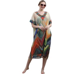 kaftan - Strandjurk Half Transparant 120CM/76CM Onesize 38-48 beige/groen/rood