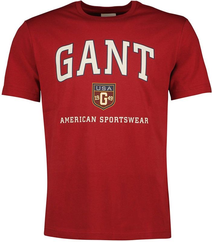 Gant - Graphic T-shirt - Kersenrood - Katoen - Regular Fit - Korte Mouwen