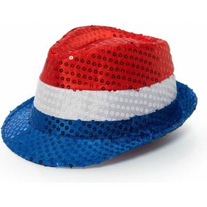 Partychimp Nederlandse vlag gleufhoed met pailletten - rood/wit/blauw