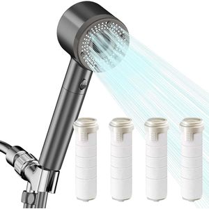 High Pressure Shower Head met 4 PP Cotton Filters, 5 Modes voor Douche en Spa Massage (Grijs)