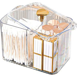 2 stuks Doorzichtige Wattenstaafjes Houder Organizer met Deksel, Katoenen Pad Container voor Badkamer, Qtips Houder Dispenser voor Slaapkamer, Waterdicht Wattenstaafje Opbergcontainer (Transparant)