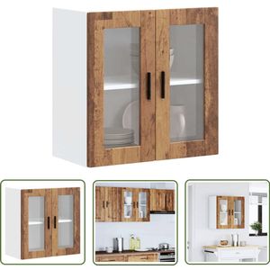 The Living Store Keukenwandkast met glazen deur Porto oud houtkleurig - Keukenkast - Wandkast - Opslagruimte - Houten Kast - Vintage Kast