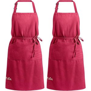 Katoenen Schort 2 Pack voor Mannen en Dames met Zakken - Verstelbare Barbecueschorten