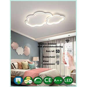 HomeBerg - Moderne LED Wolken Plafondlamp - Groot - Afstandsbediening - Dimbaar - Glans - Maanlamp - Sterlamp - Wolk lamp - Woonkamer - Slaapkamer - Plafond licht - 65CM