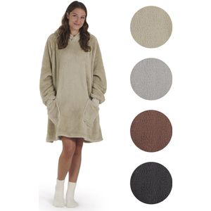 Blumtal Fleece Hoodie Deken met Mouwen - Draagbare cosy deken - hoodie deken met 2 voorzakken en capuchon - zand