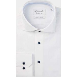 Michaelis Uni wit twill overhemd met donkerblauwe knopen-boordmaat: 38 Pasvorm:Getailleerd Michaelis Overhemden