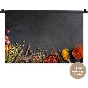 Wandkleed Kruiden - Specerijen op een zwarte achtergrond Wandkleed katoen 60x40 cm - Wandtapijt met foto